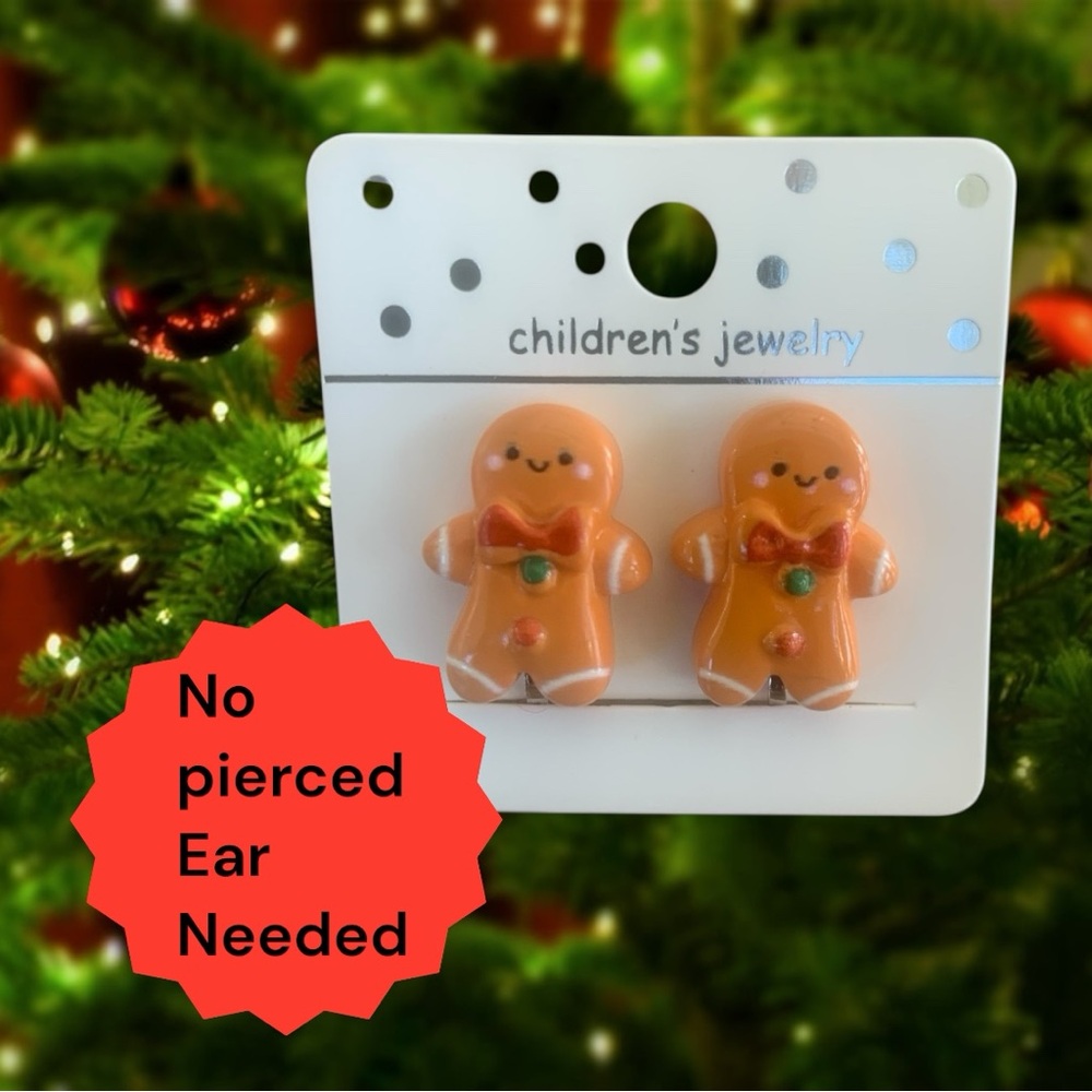 Gingerbread Man Clip-On Earrings for Kids Christmas Jewelry Festive Accessories